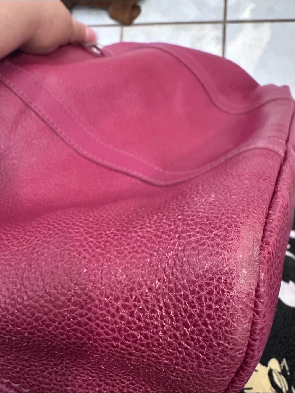 Longchamp Fuchsia Leather Tote with Silver Hardware